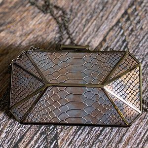 RSVP Faux Snakeskin Clutch Purse - Taupe/Copper/Pewter - Good Condition